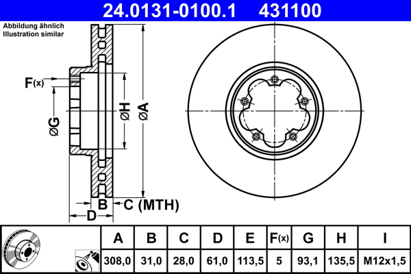 ATE Bromsskiva 24.0131-0100.1