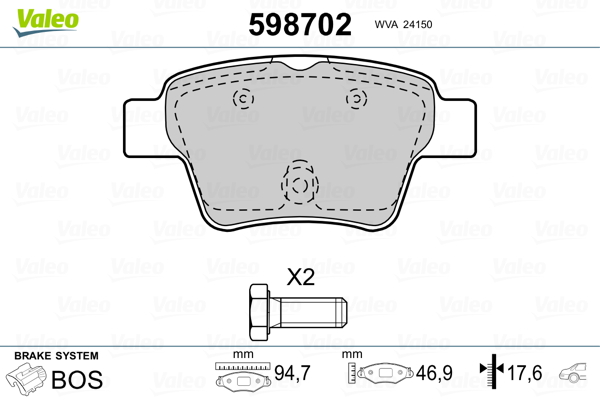 VALEO Piduriklotside komplekt, ketaspidur 598702