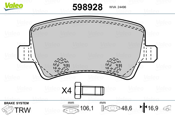 VALEO Piduriklotside komplekt, ketaspidur 598928