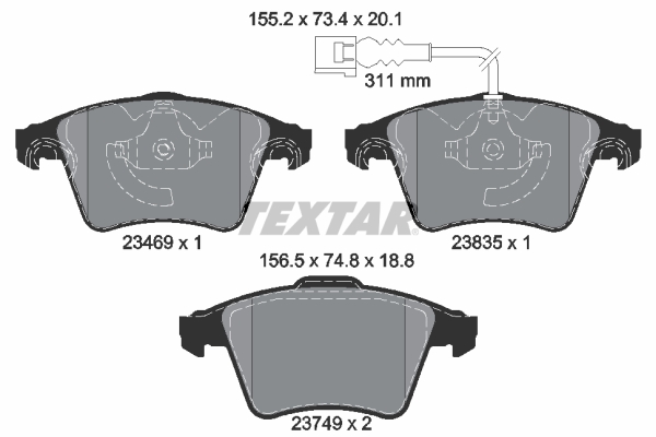 TEXTAR Piduriklotside komplekt, ketaspidur 2346901