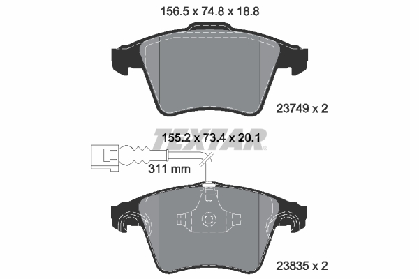 TEXTAR Piduriklotside komplekt, ketaspidur 2374901