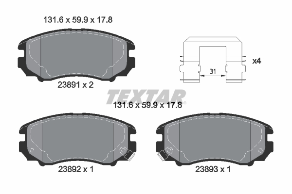 TEXTAR Piduriklotside komplekt, ketaspidur 2389105