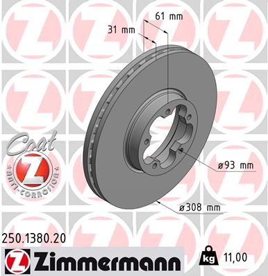 ZIMMERMANN Bromsskiva 250.1380.20