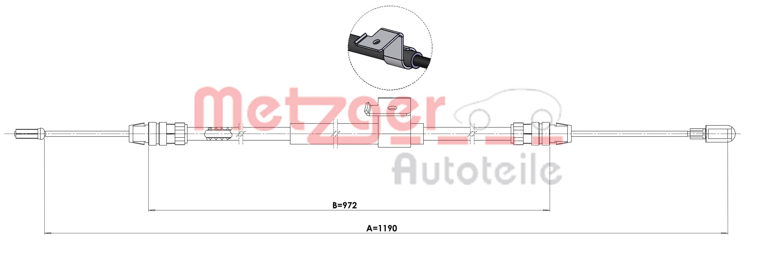 METZGER AUTOTEILE Vajer, parkeringsbroms 1.FD021