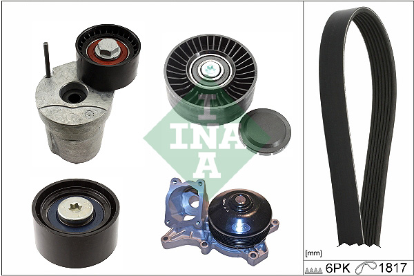Schaeffler INA Pompa wodna + zestaw paska klinowego wielorowkowego 529 0368 30