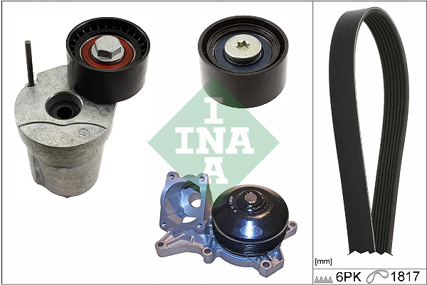 Schaeffler INA Pompa wodna + zestaw paska klinowego wielorowkowego 529 0370 30