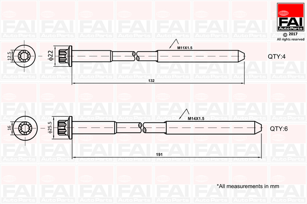 FAI AutoParts Bultsats, topplock B1625