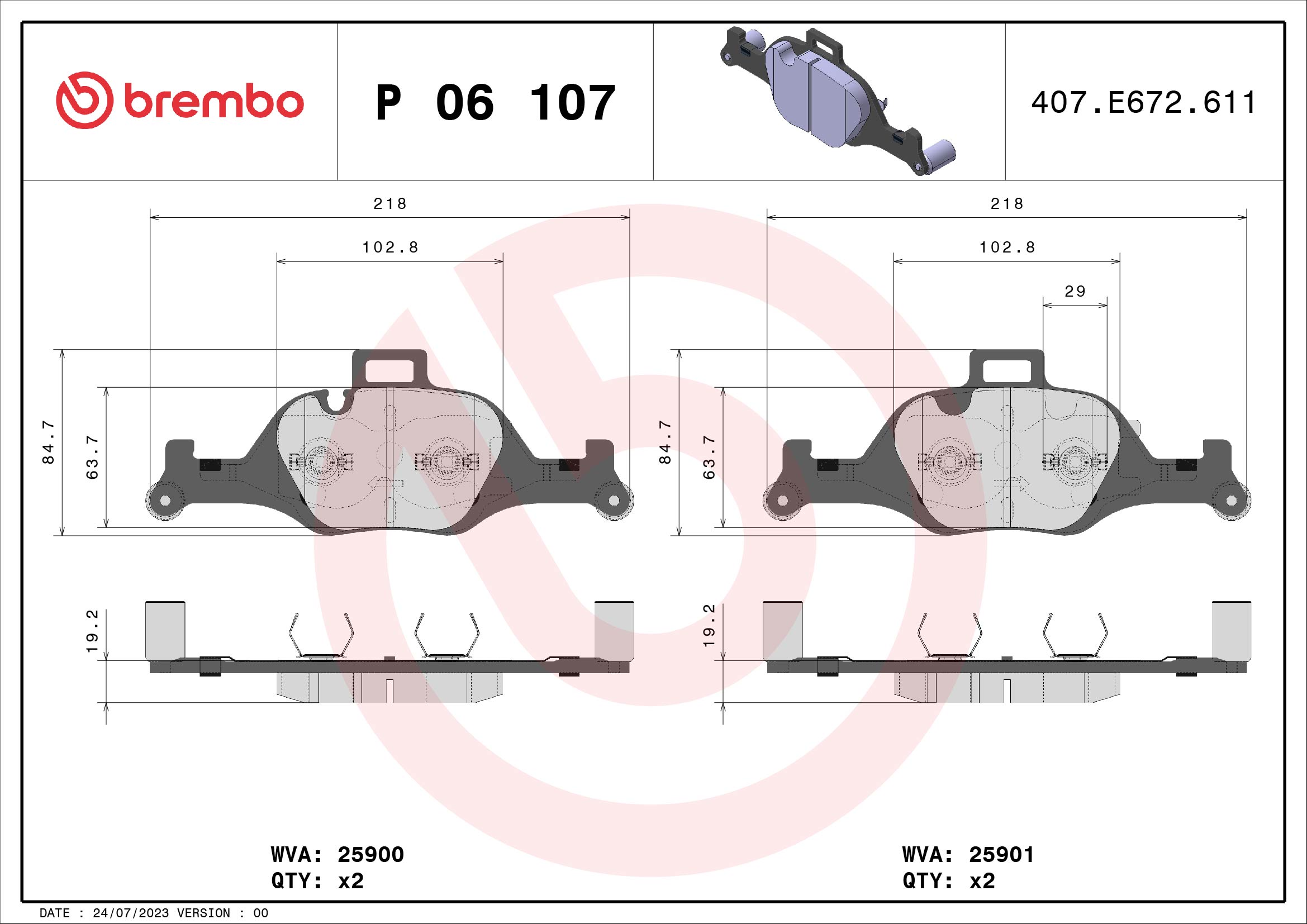 BREMBO Piduriklotside komplekt, ketaspidur P 06 107