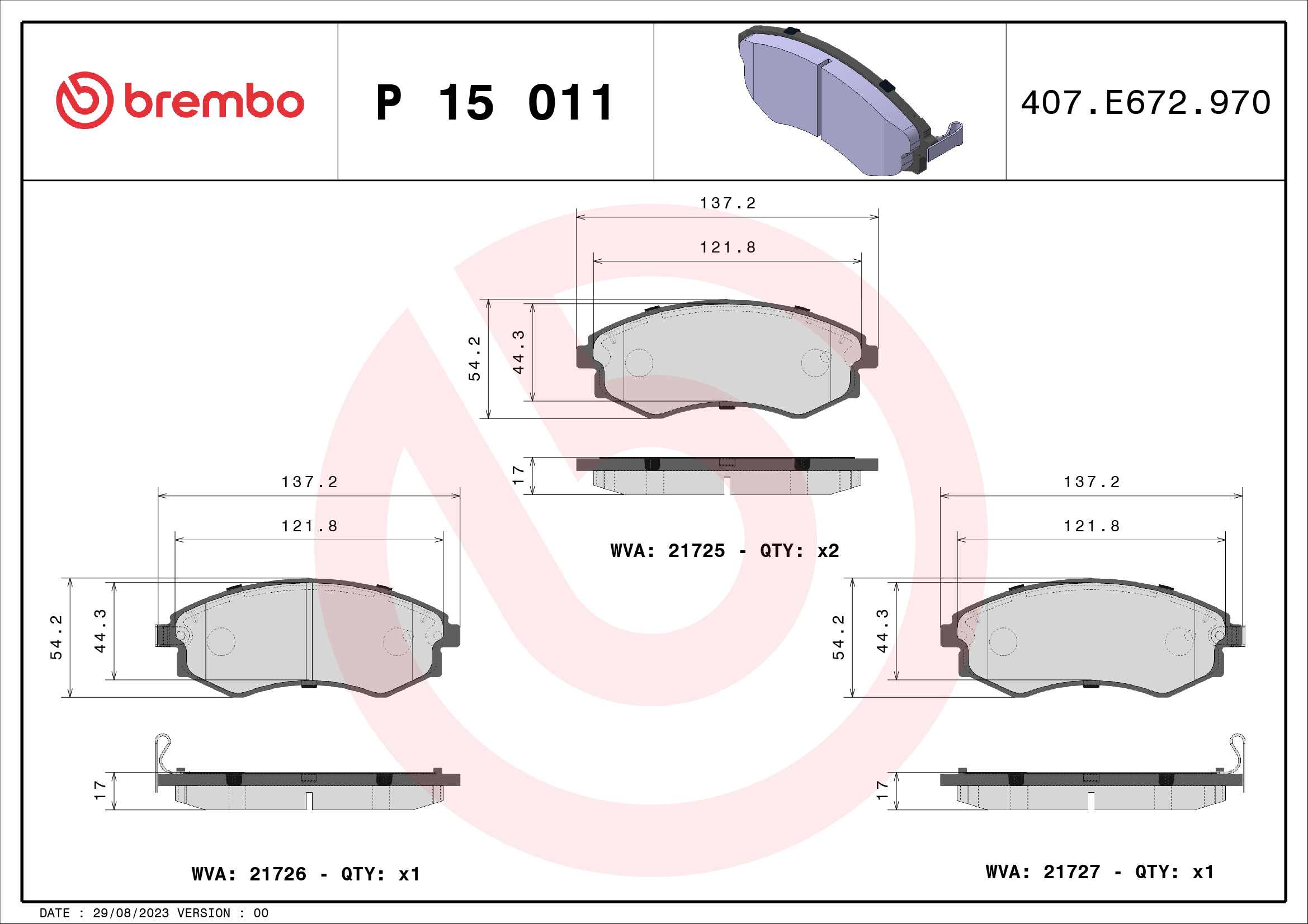 BREMBO Piduriklotside komplekt, ketaspidur P 15 011