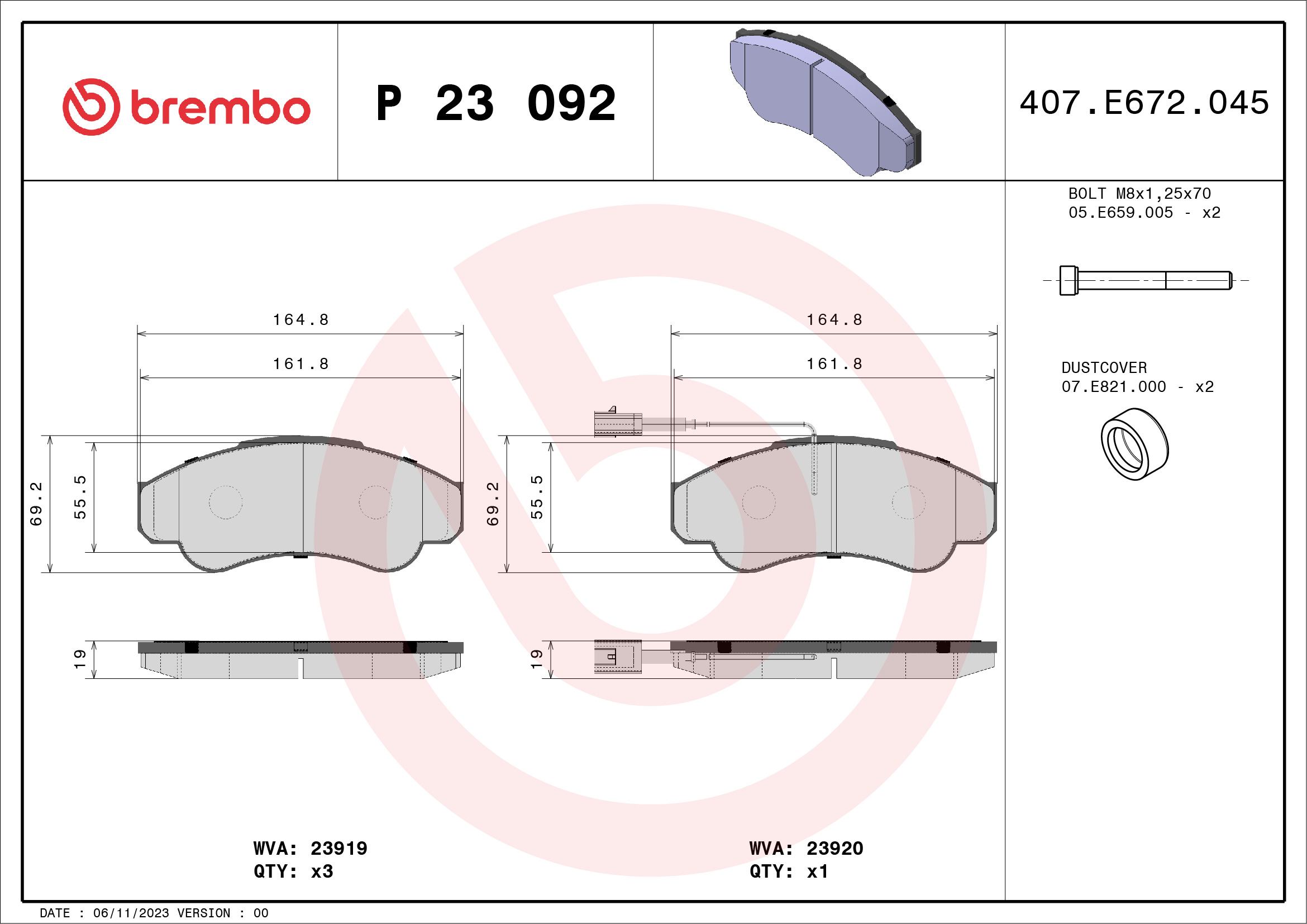 BREMBO Piduriklotside komplekt, ketaspidur P 23 092