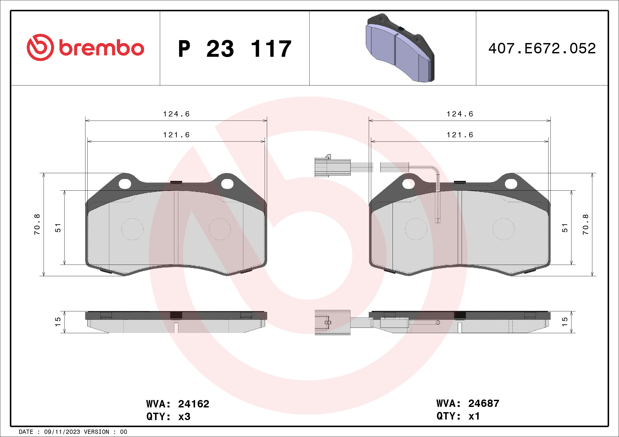 BREMBO Piduriklotside komplekt, ketaspidur P 23 117X