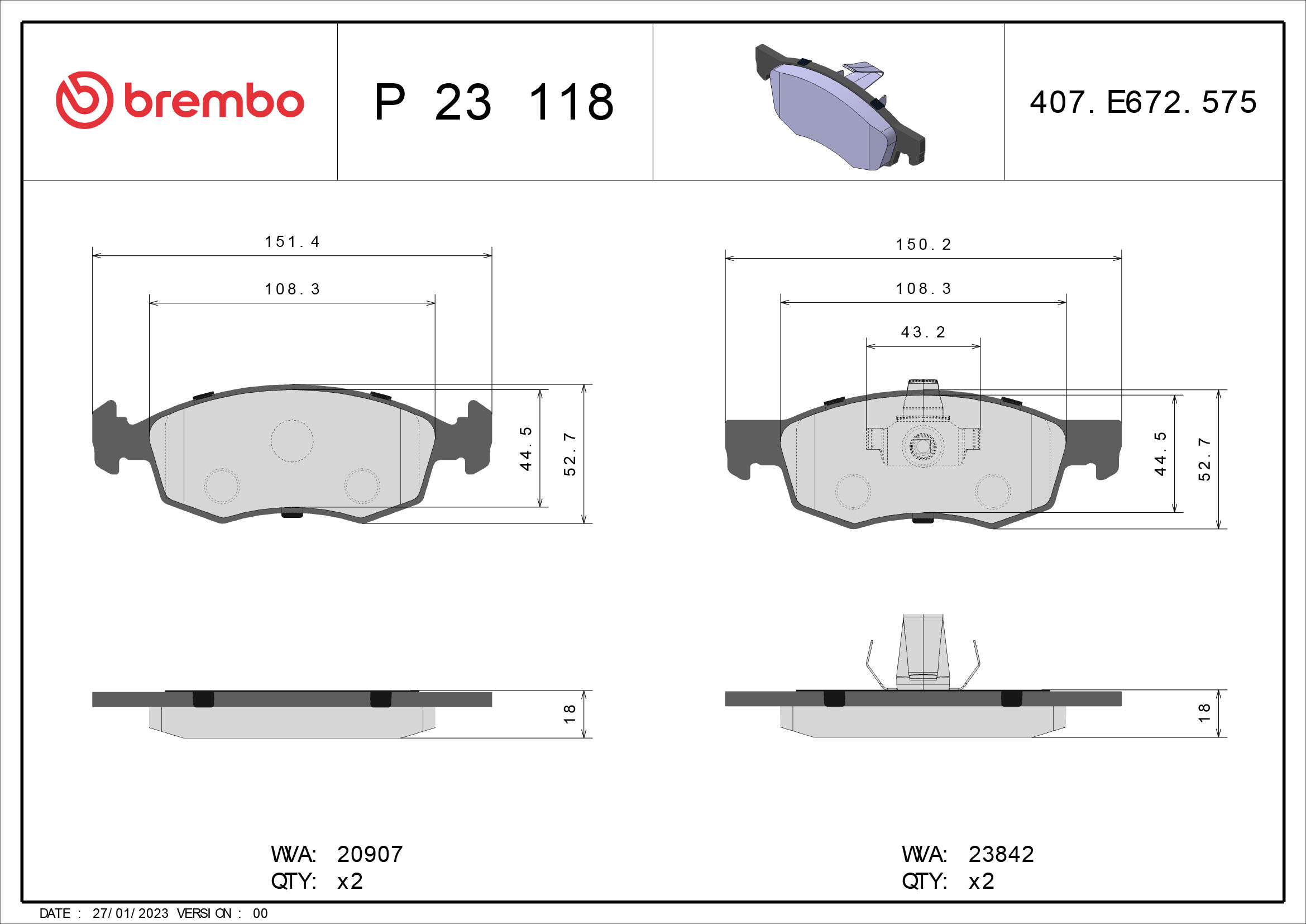 BREMBO Piduriklotside komplekt, ketaspidur P 23 118