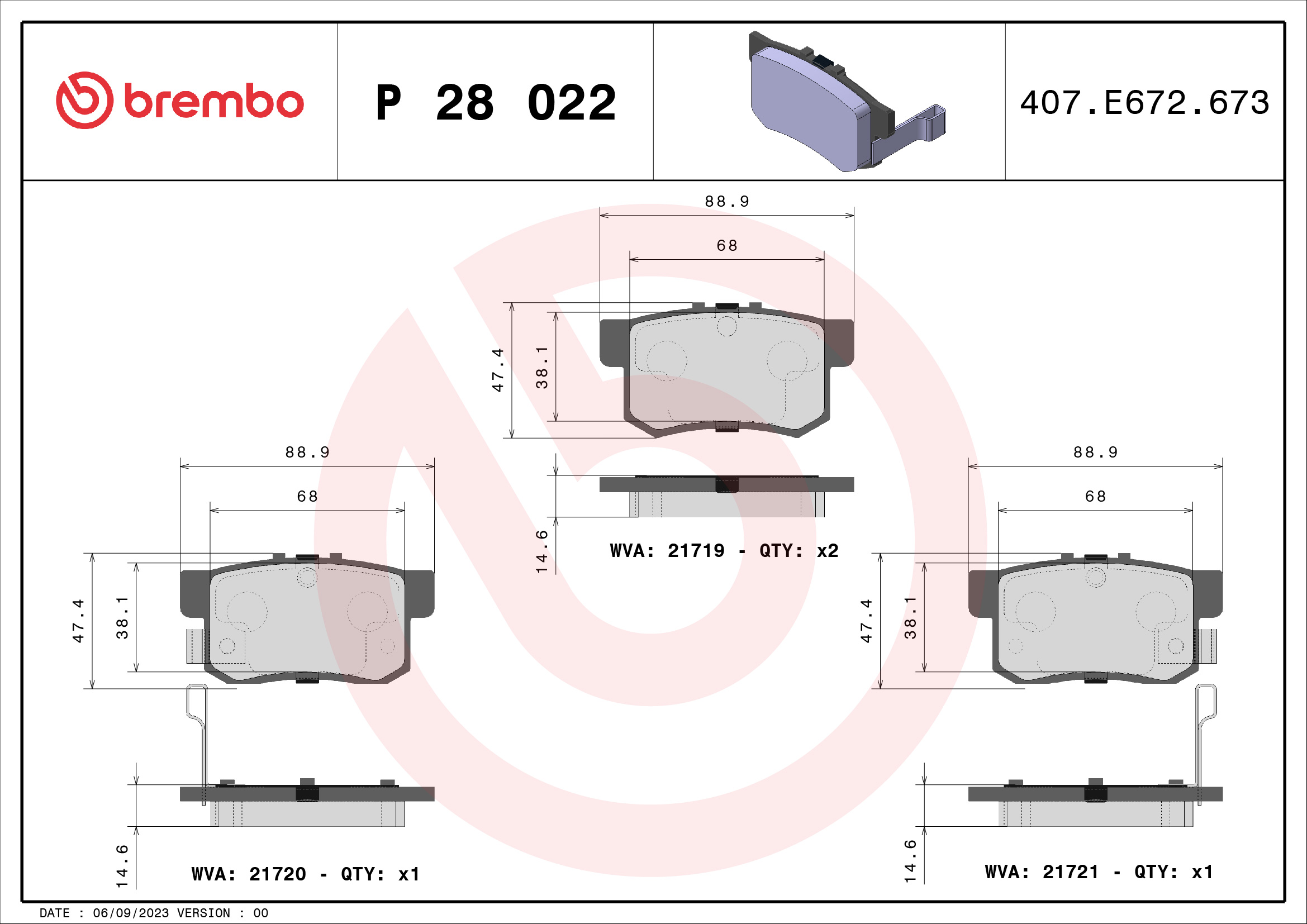 BREMBO Piduriklotside komplekt, ketaspidur P 28 022