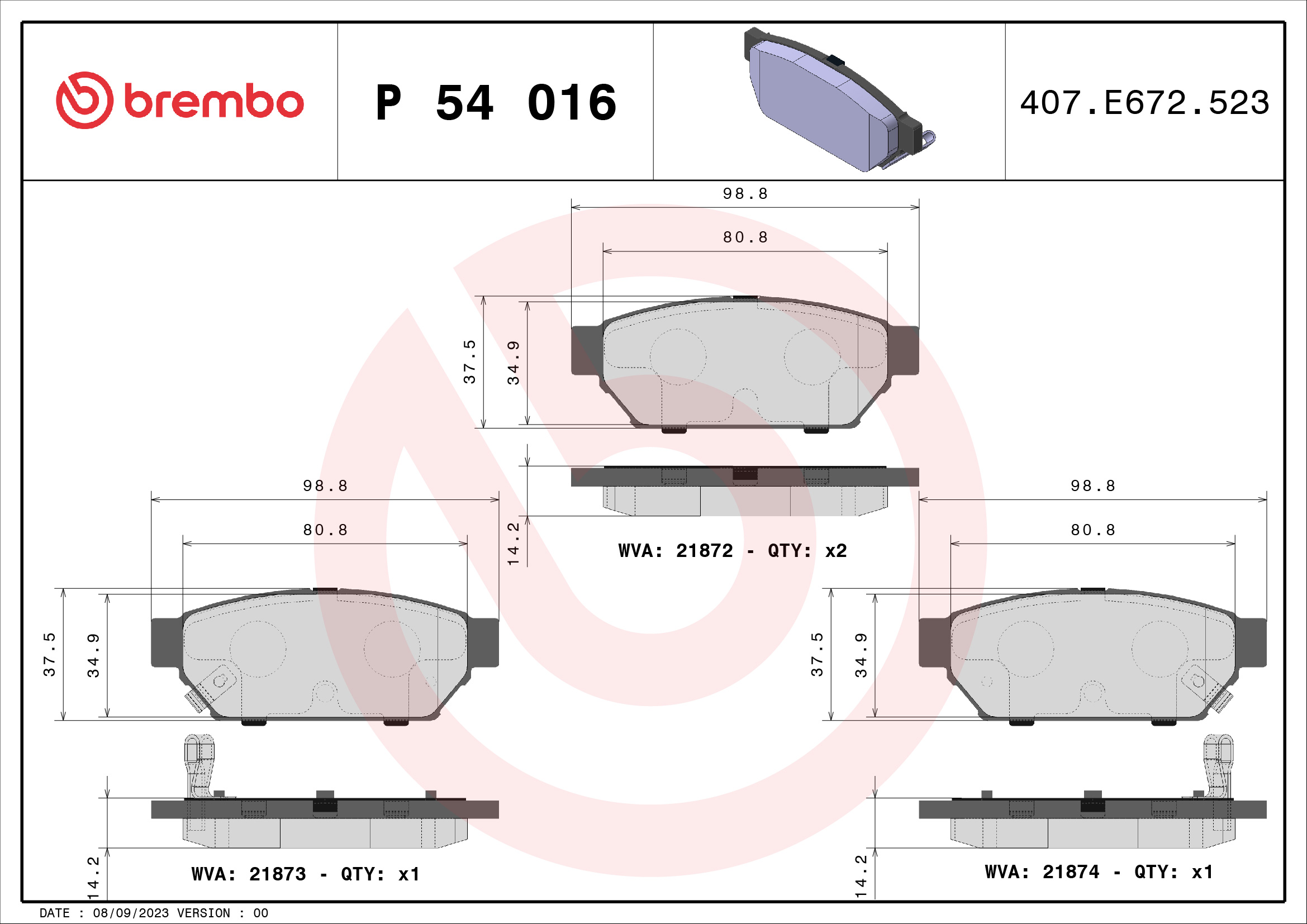 BREMBO Piduriklotside komplekt, ketaspidur P 54 016