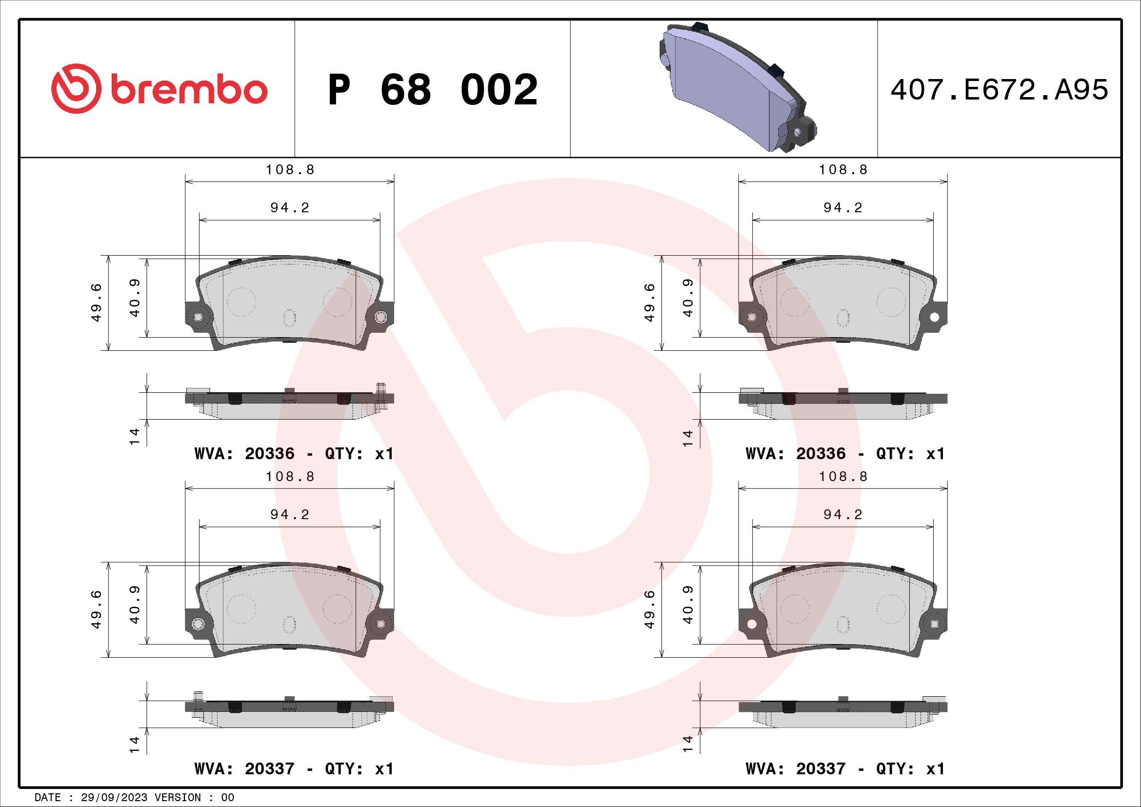 BREMBO Piduriklotside komplekt, ketaspidur P 68 002