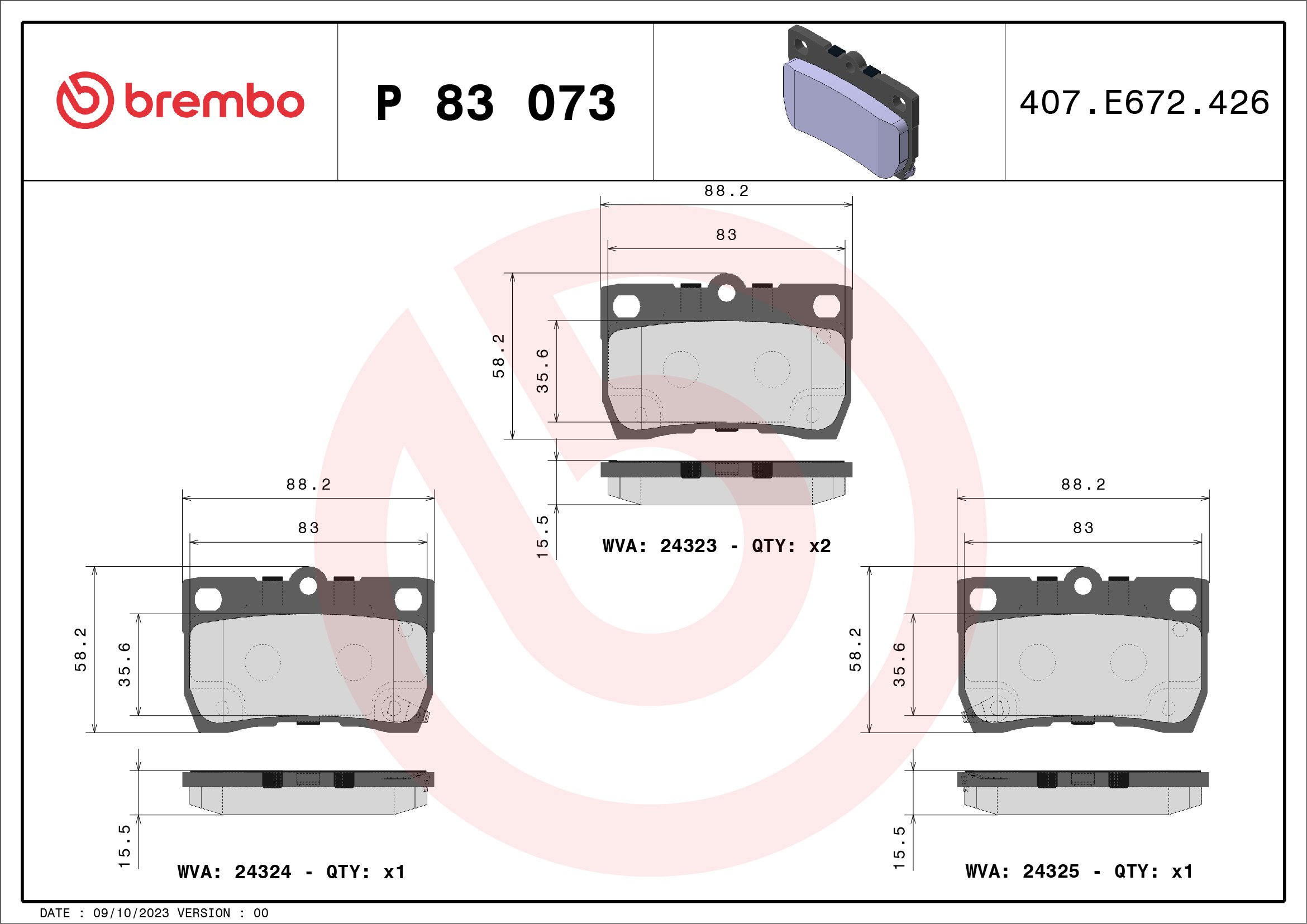 BREMBO Piduriklotside komplekt, ketaspidur P 83 073