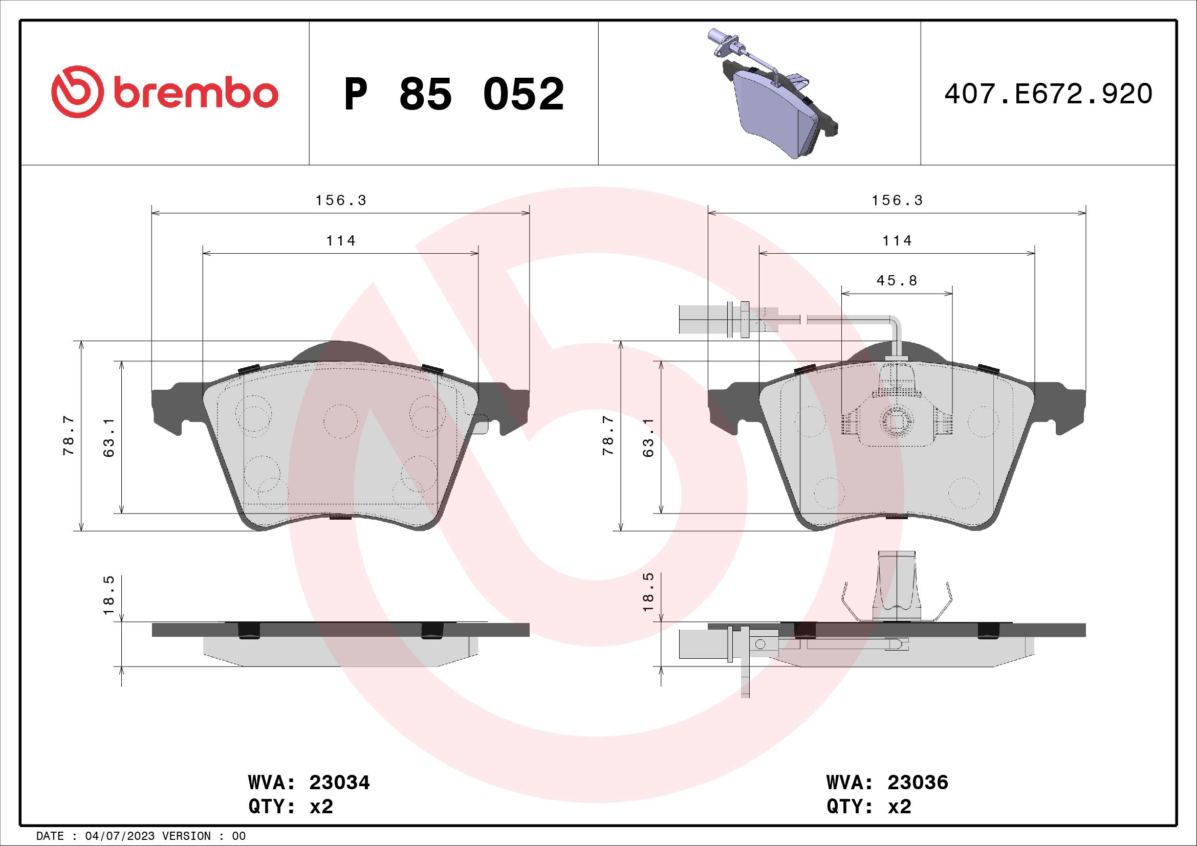 BREMBO stabdžių trinkelių rinkinys, diskinis stabdys P 85 052