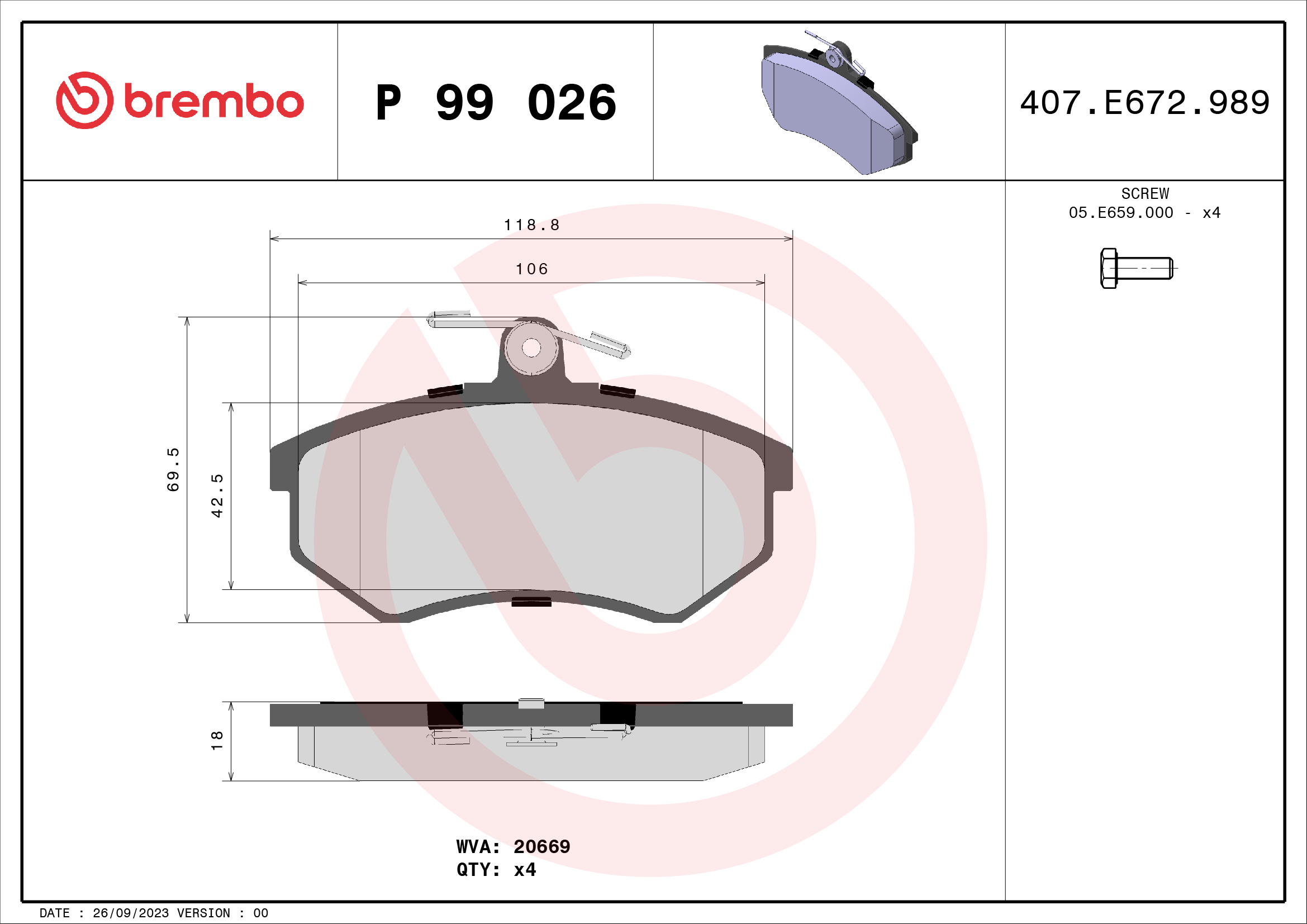 BREMBO Piduriklotside komplekt, ketaspidur P 99 026