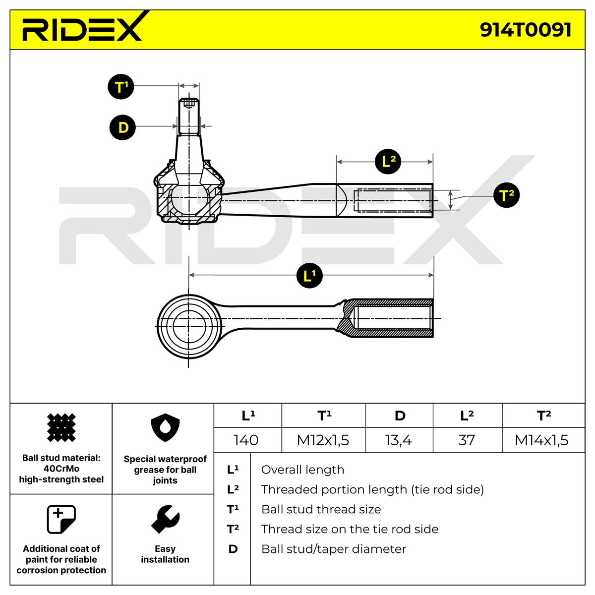 RIDEX skersinės vairo trauklės galas 914T0091