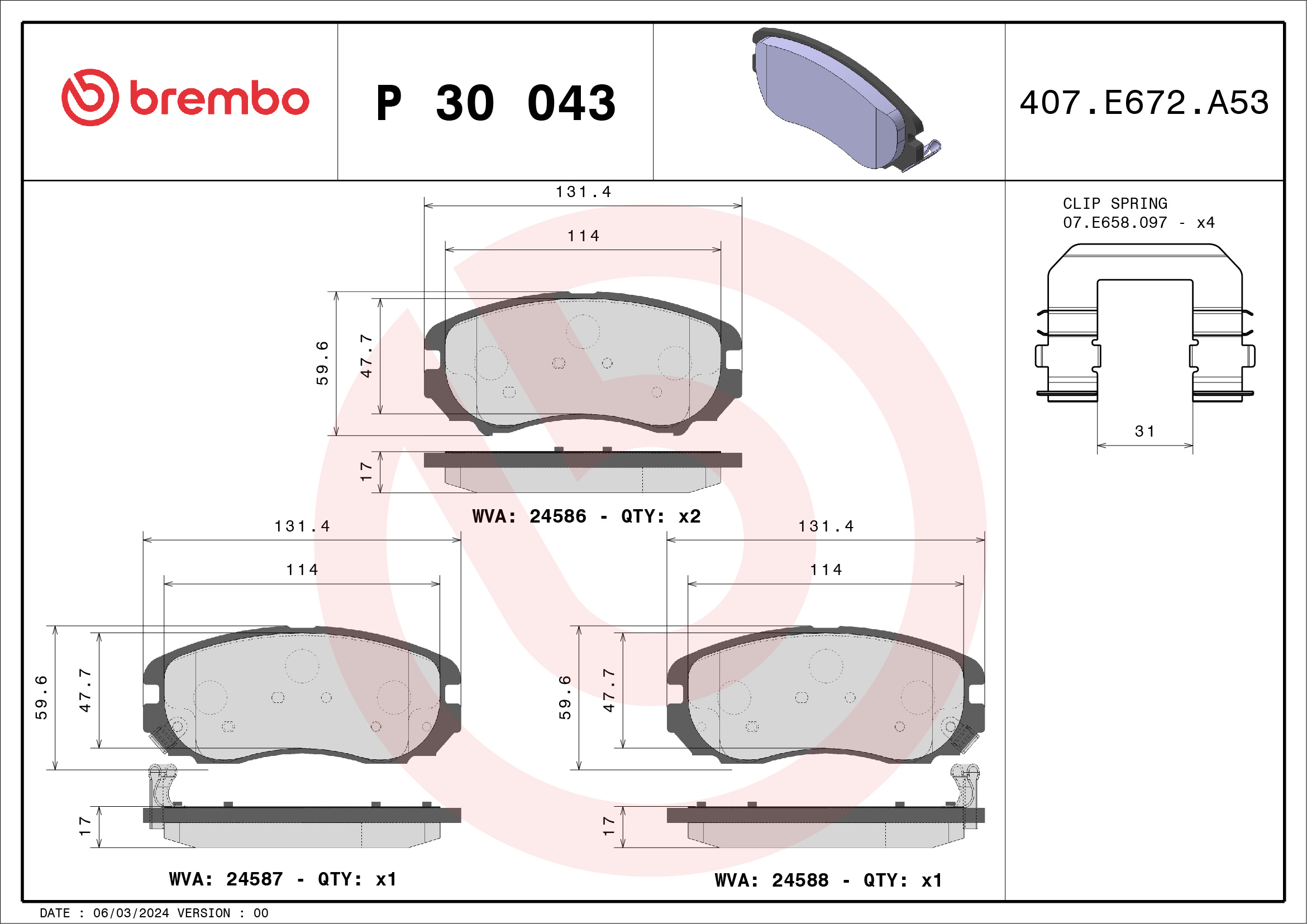 BREMBO Piduriklotside komplekt, ketaspidur P 30 043