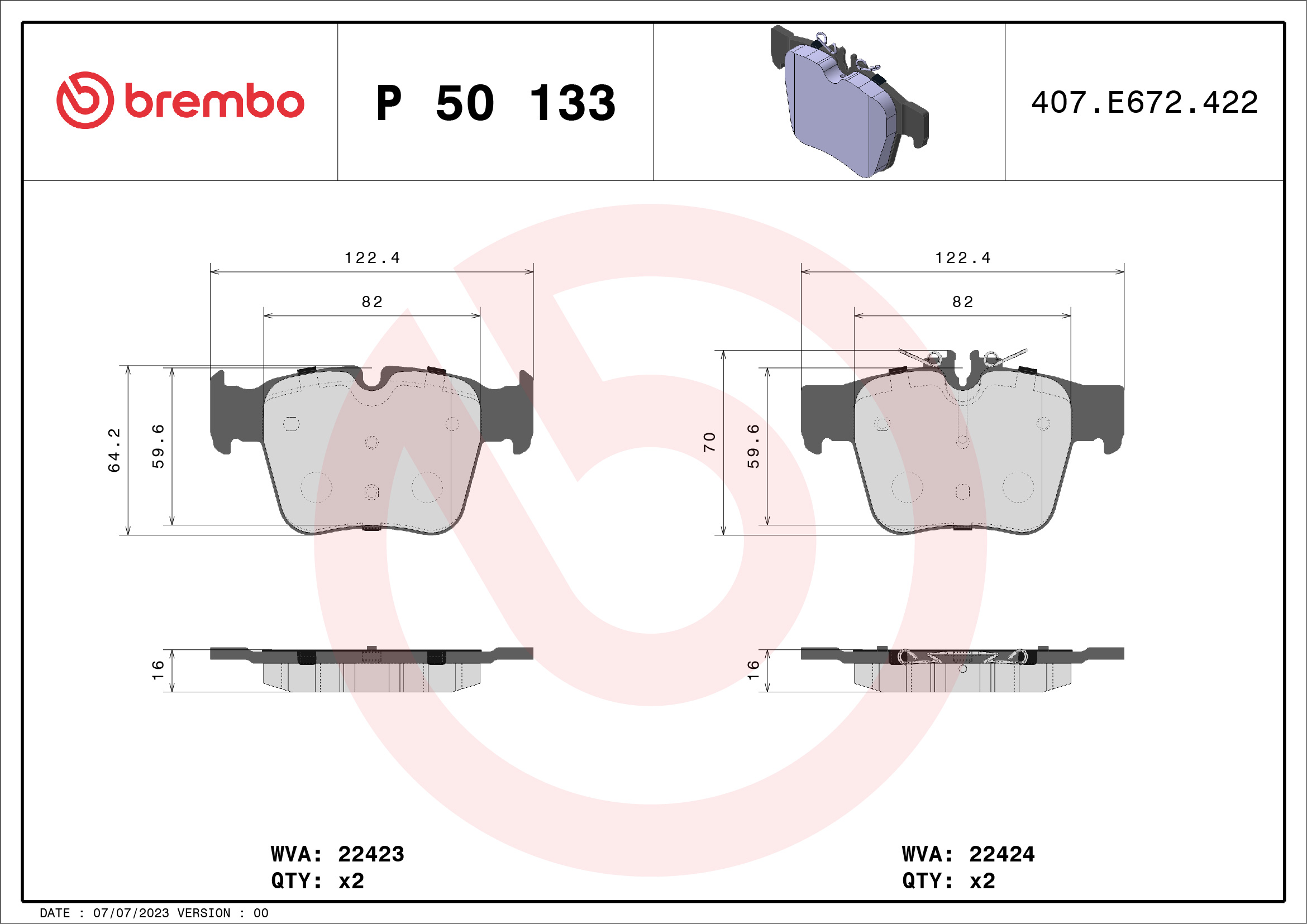 BREMBO Piduriklotside komplekt, ketaspidur P 50 133