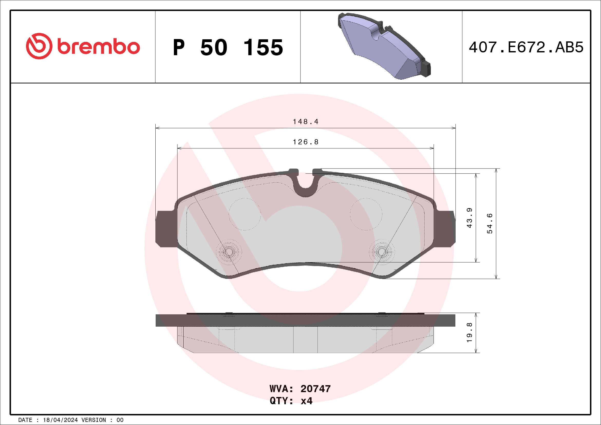 BREMBO Piduriklotside komplekt, ketaspidur P 50 155