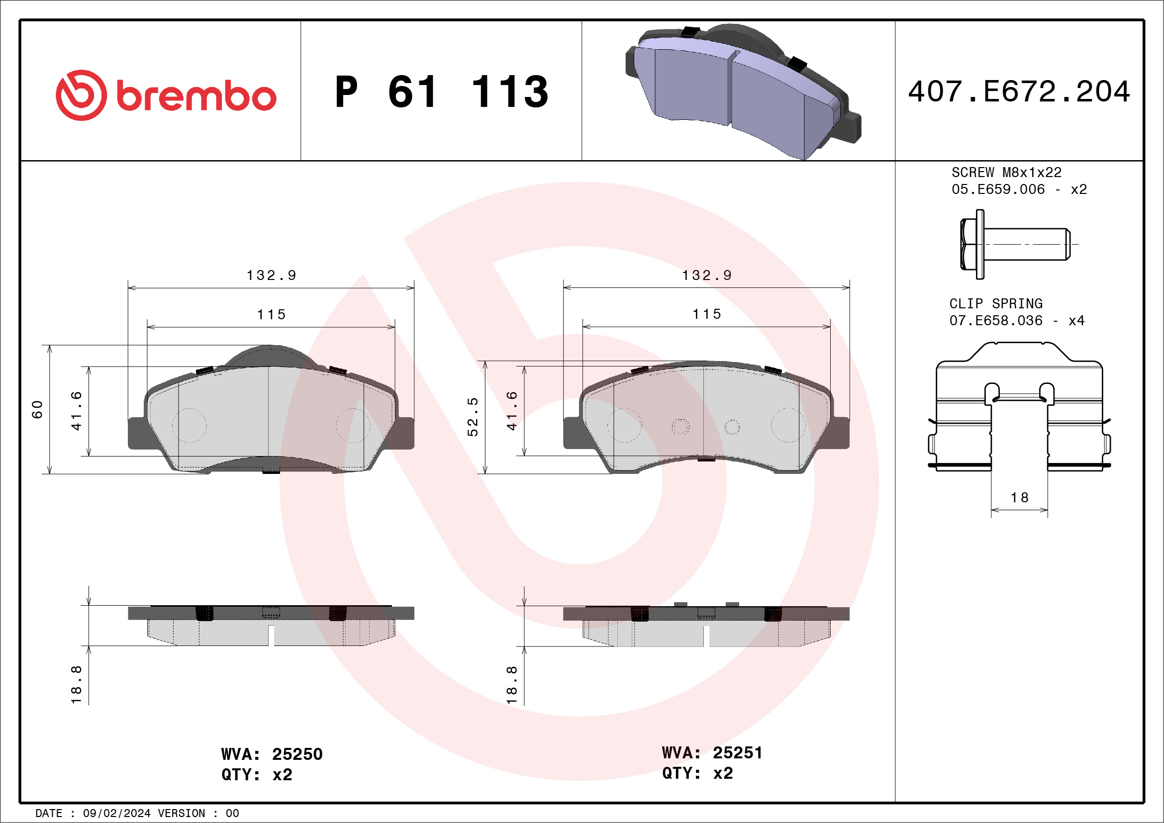 BREMBO Piduriklotside komplekt, ketaspidur P 61 113