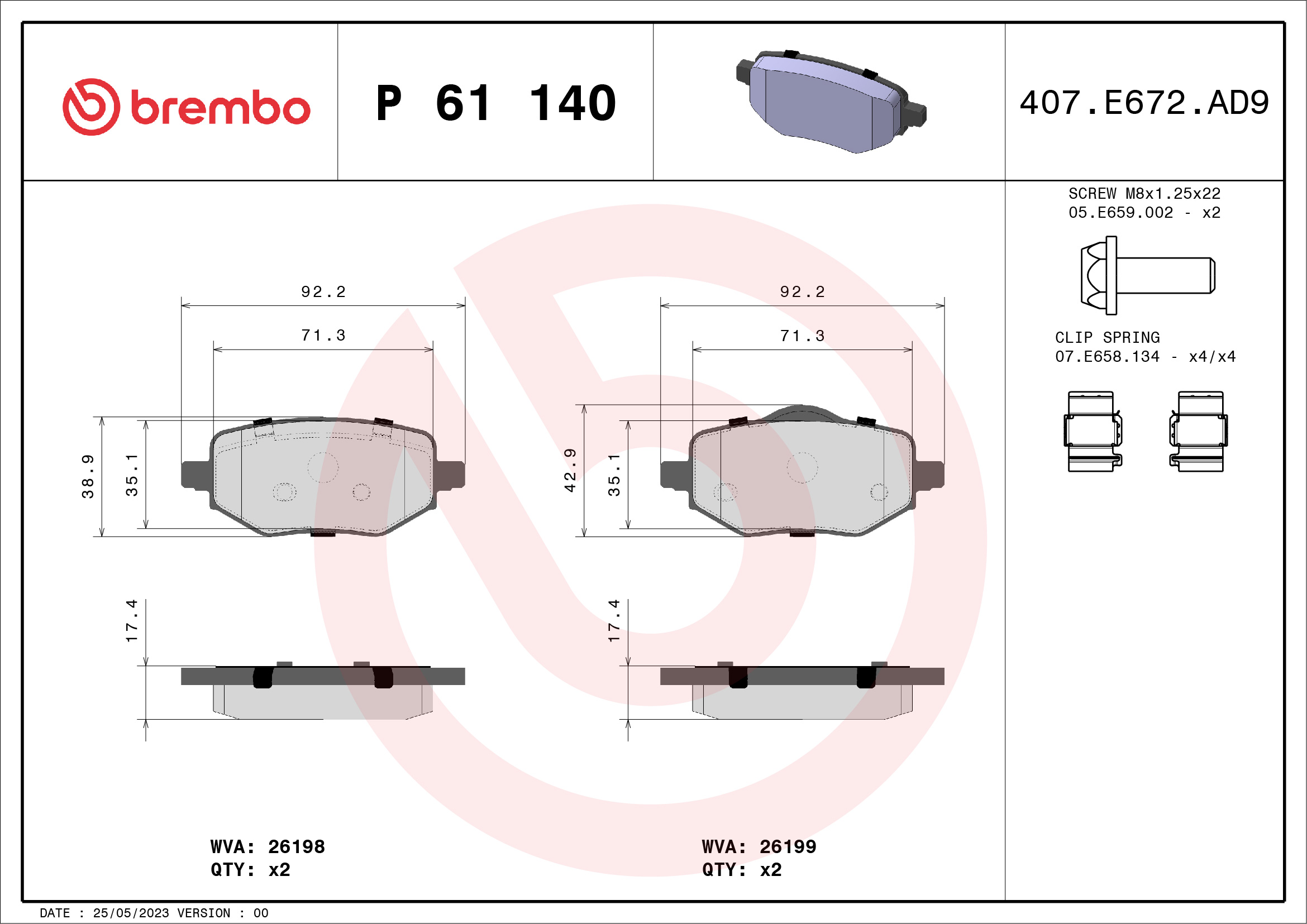BREMBO Piduriklotside komplekt, ketaspidur P 61 140