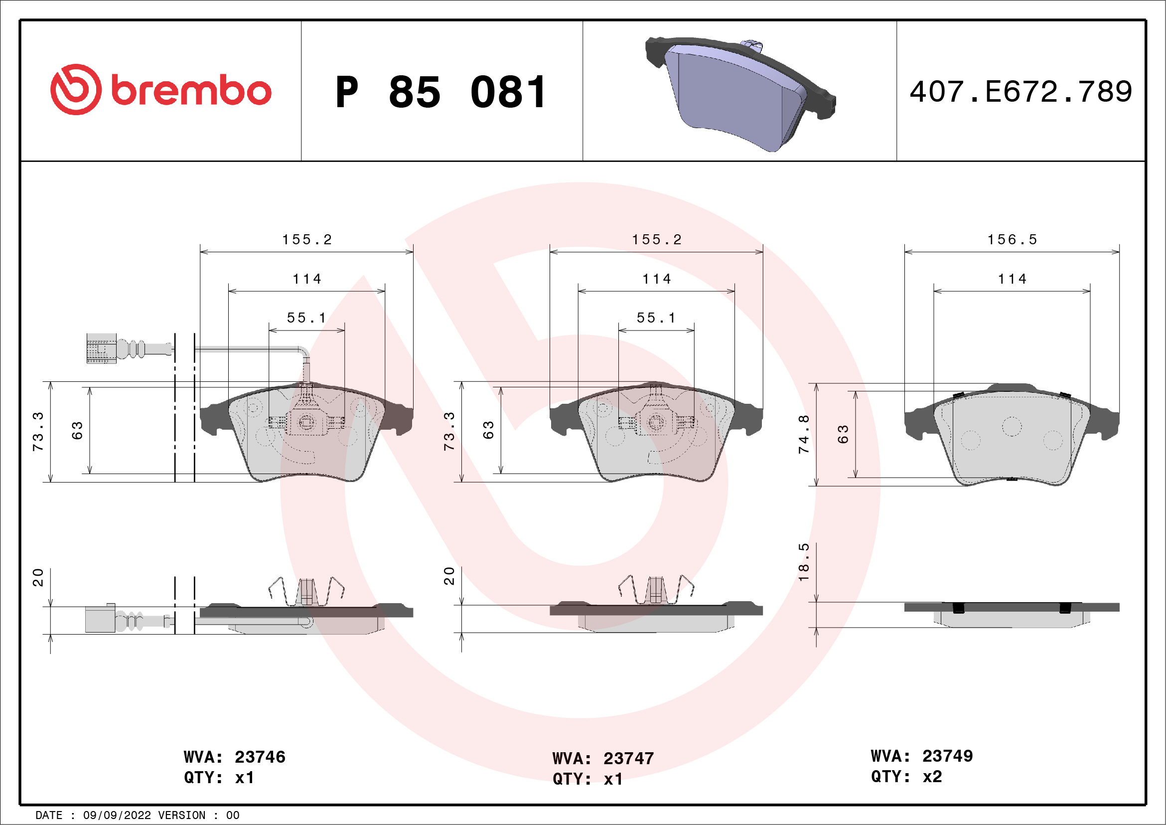 BREMBO Piduriklotside komplekt, ketaspidur P 85 081