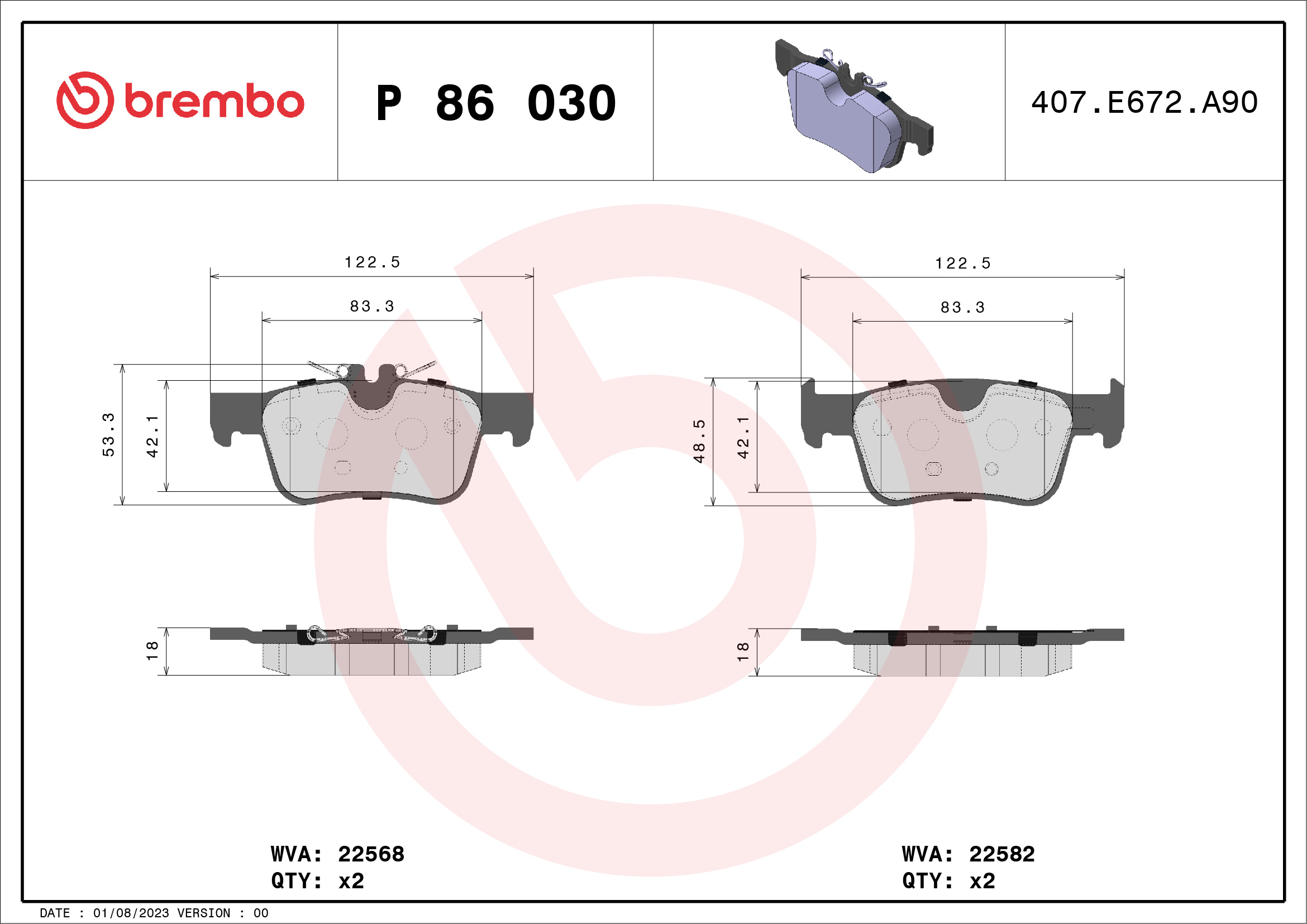 BREMBO Piduriklotside komplekt, ketaspidur P 86 030