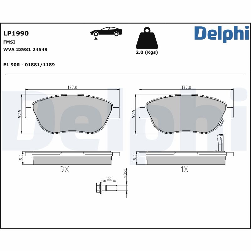 DELPHI Piduriklotside komplekt, ketaspidur LP1990