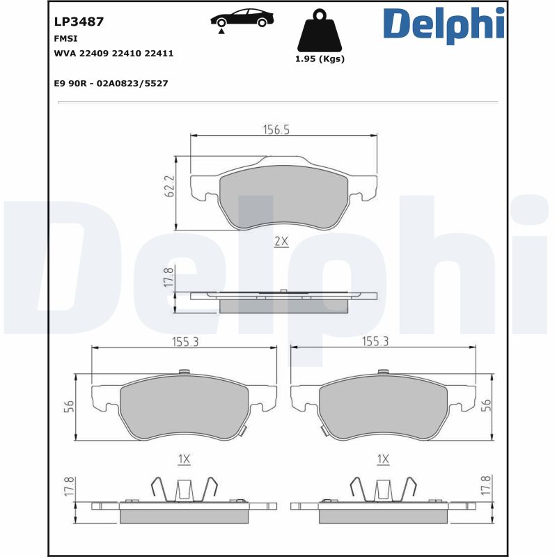 DELPHI Piduriklotside komplekt, ketaspidur LP3487