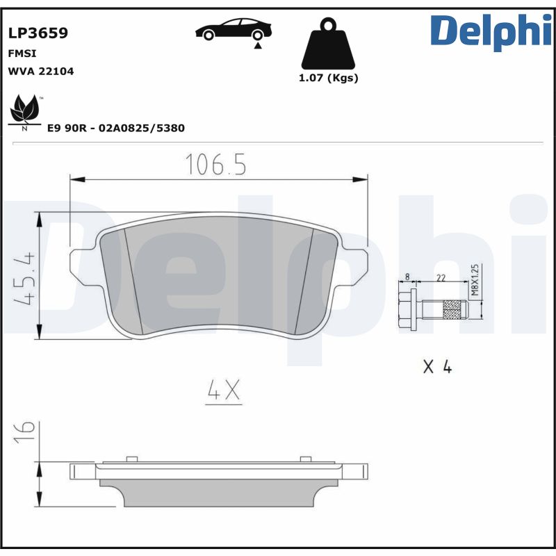 DELPHI Piduriklotside komplekt, ketaspidur LP3659
