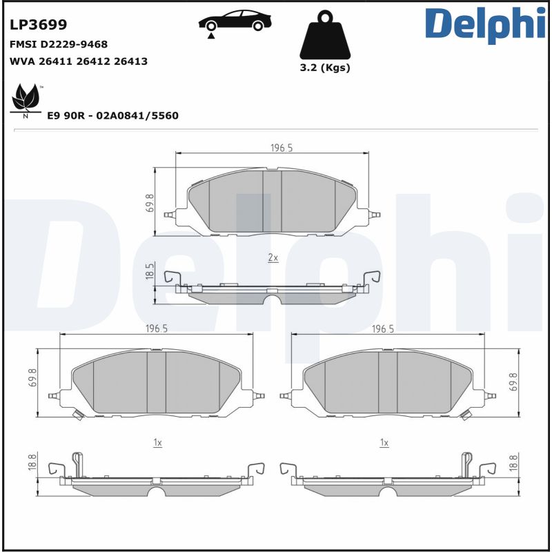 DELPHI Piduriklotside komplekt, ketaspidur LP3699