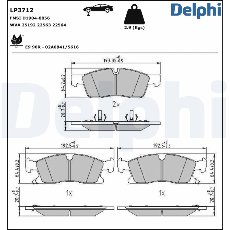 DELPHI Piduriklotside komplekt, ketaspidur LP3712