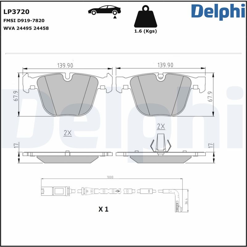 DELPHI Piduriklotside komplekt, ketaspidur LP3720