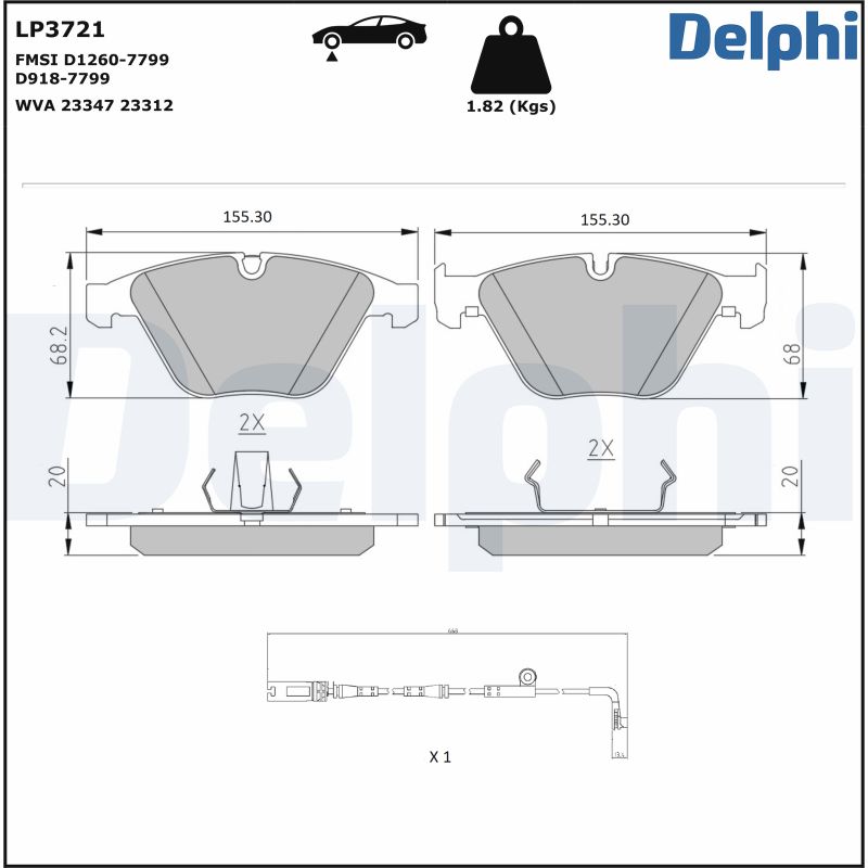 DELPHI Piduriklotside komplekt, ketaspidur LP3721