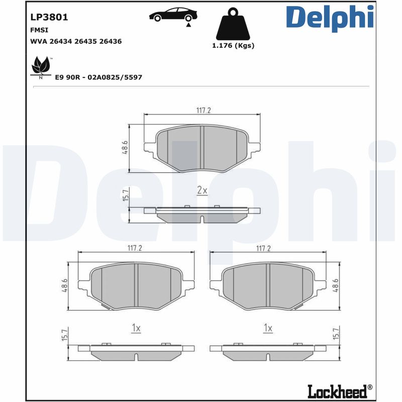 DELPHI Piduriklotside komplekt, ketaspidur LP3801