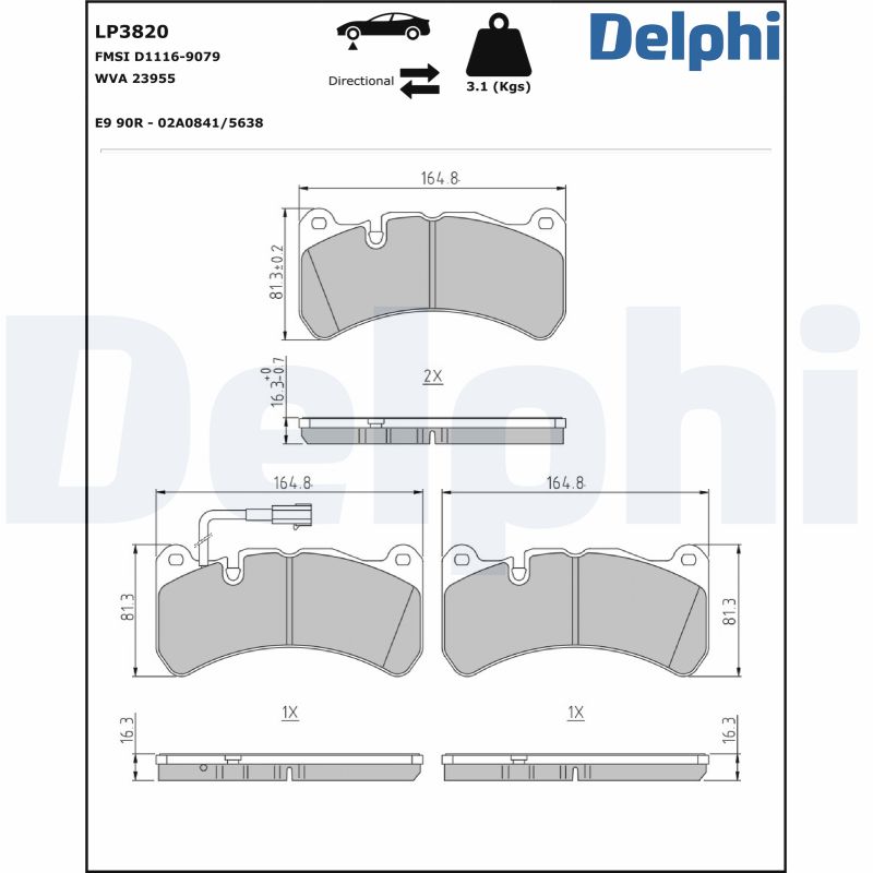 DELPHI Piduriklotside komplekt, ketaspidur LP3820