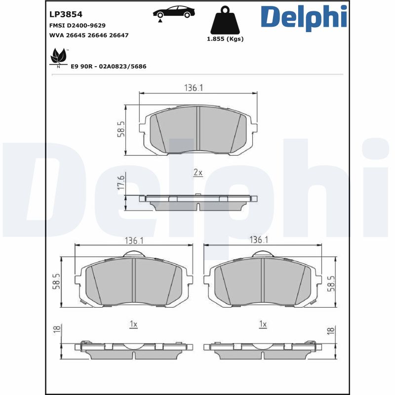 DELPHI Piduriklotside komplekt, ketaspidur LP3854