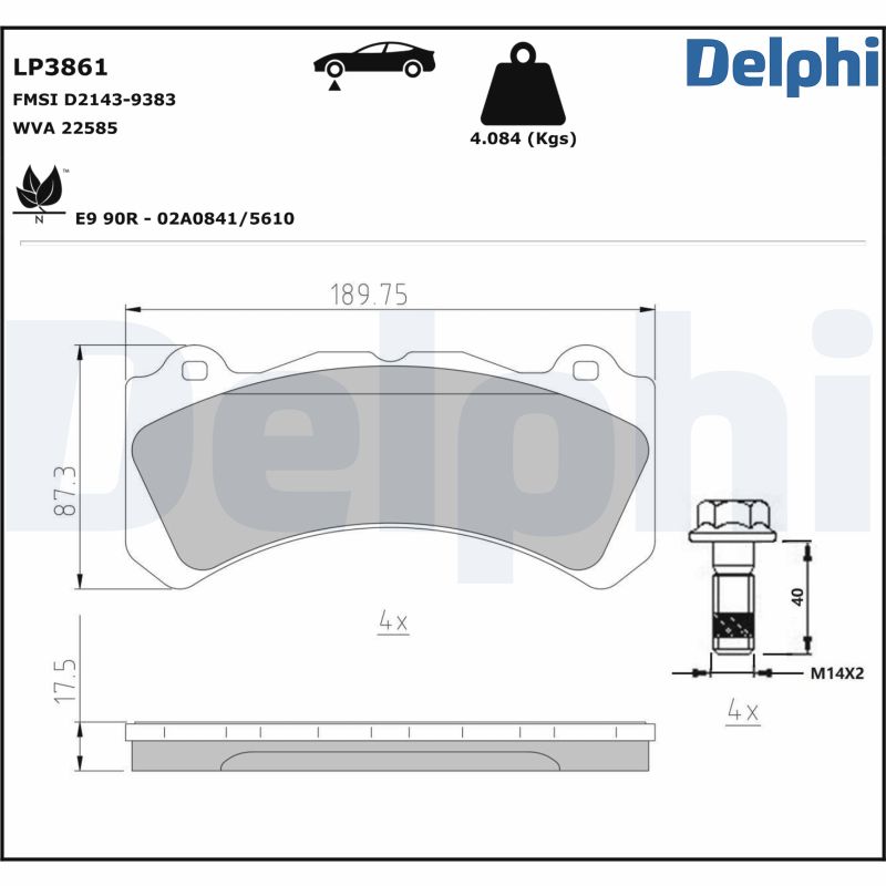 DELPHI Piduriklotside komplekt, ketaspidur LP3861