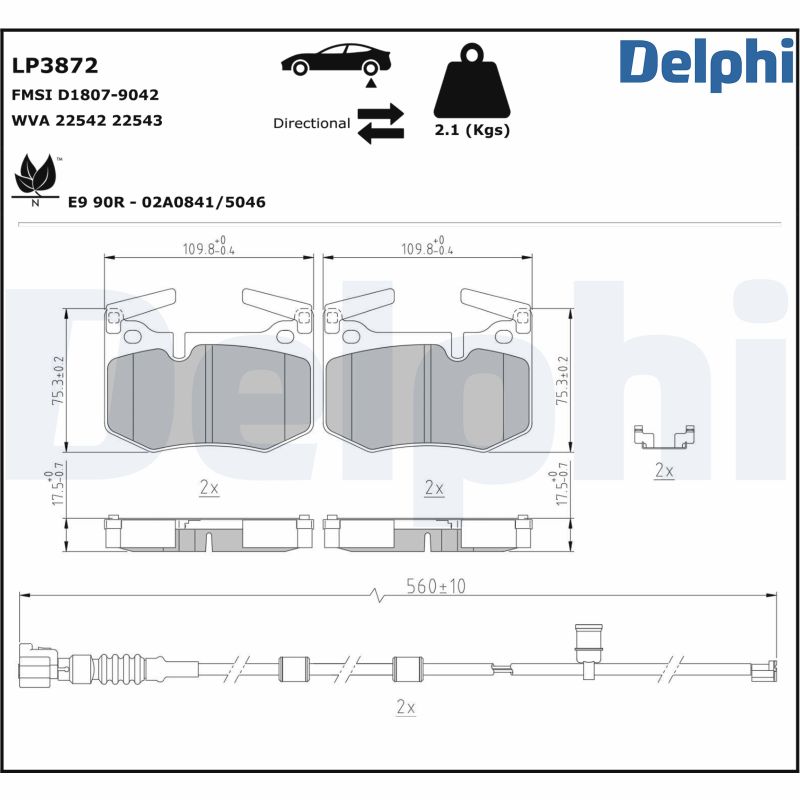 DELPHI Zestaw klocków hamulcowych, hamulce tarczowe LP3872