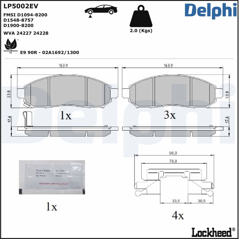 DELPHI Piduriklotside komplekt, ketaspidur LP5002EV