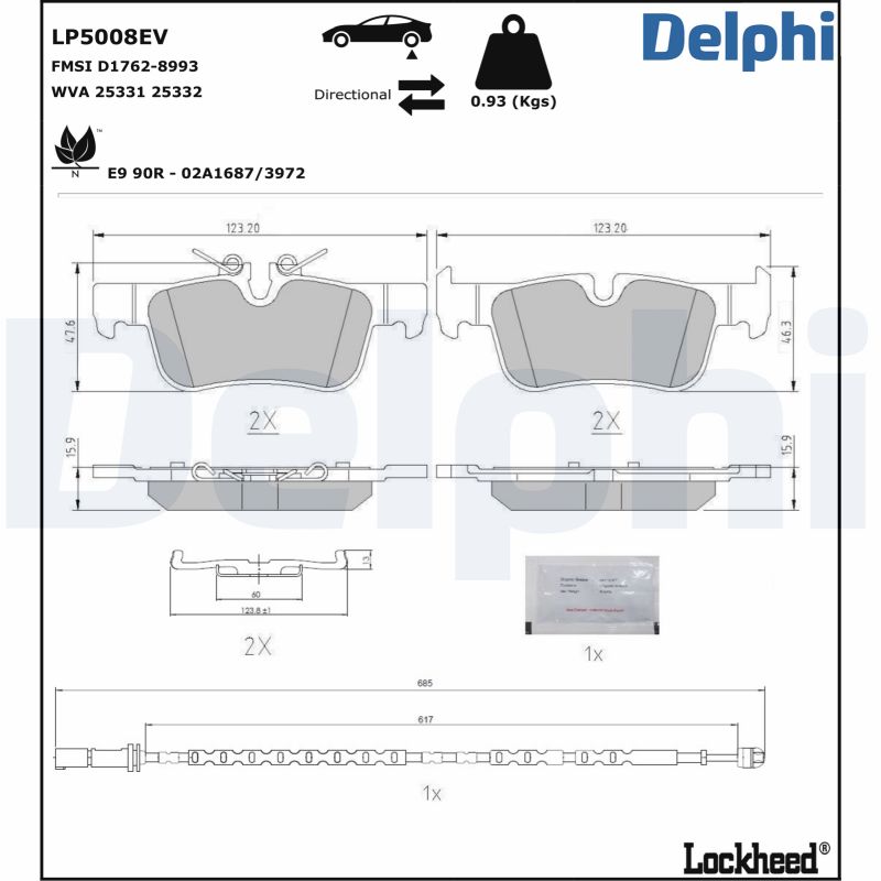 DELPHI Piduriklotside komplekt, ketaspidur LP5008EV
