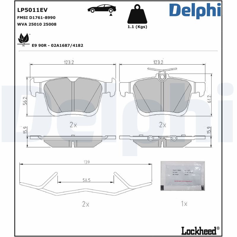 DELPHI stabdžių trinkelių rinkinys, diskinis stabdys LP5011EV