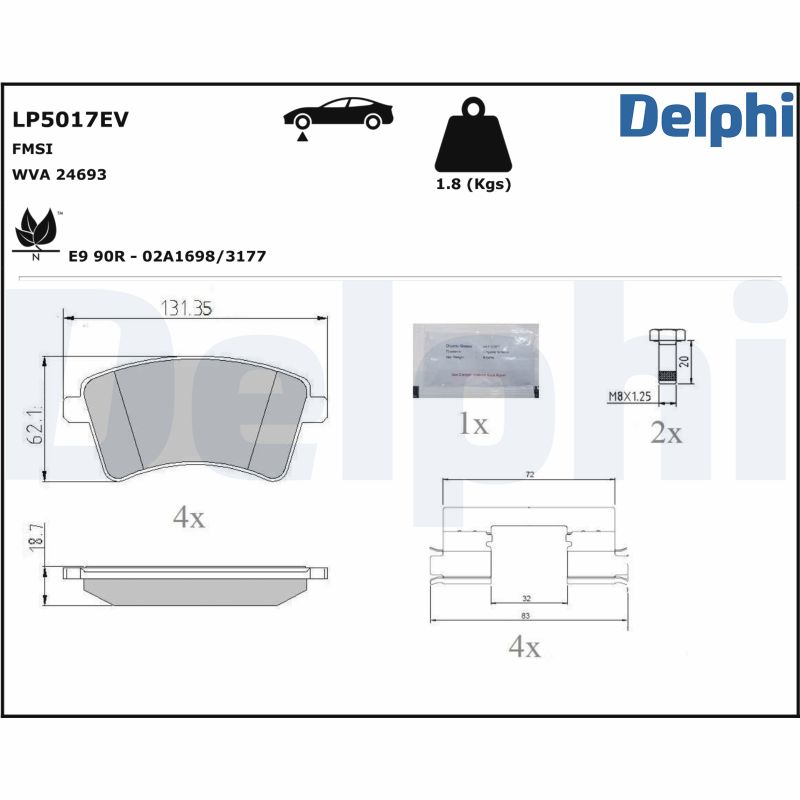 DELPHI Piduriklotside komplekt, ketaspidur LP5017EV