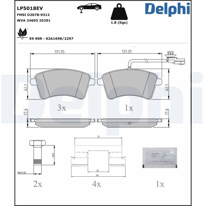 DELPHI Piduriklotside komplekt, ketaspidur LP5018EV