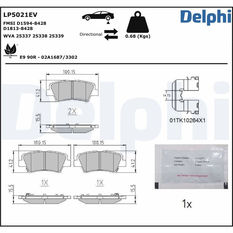 DELPHI Piduriklotside komplekt, ketaspidur LP5021EV