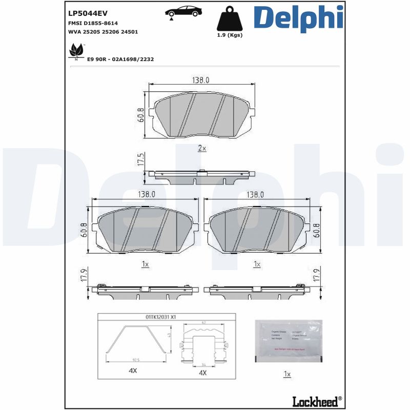 DELPHI Piduriklotside komplekt, ketaspidur LP5044EV