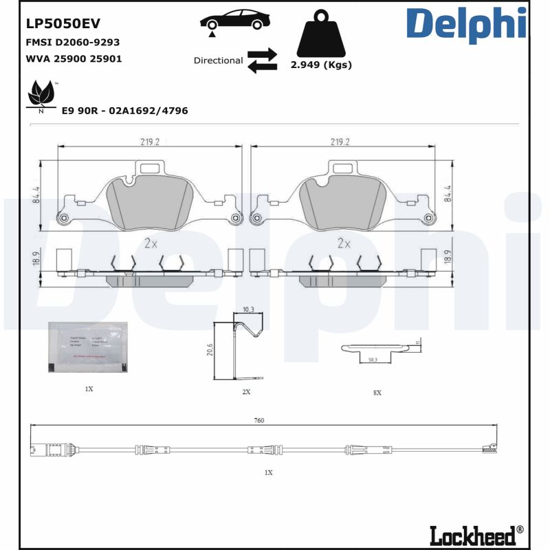 DELPHI Zestaw klocków hamulcowych, hamulce tarczowe LP5050EV
